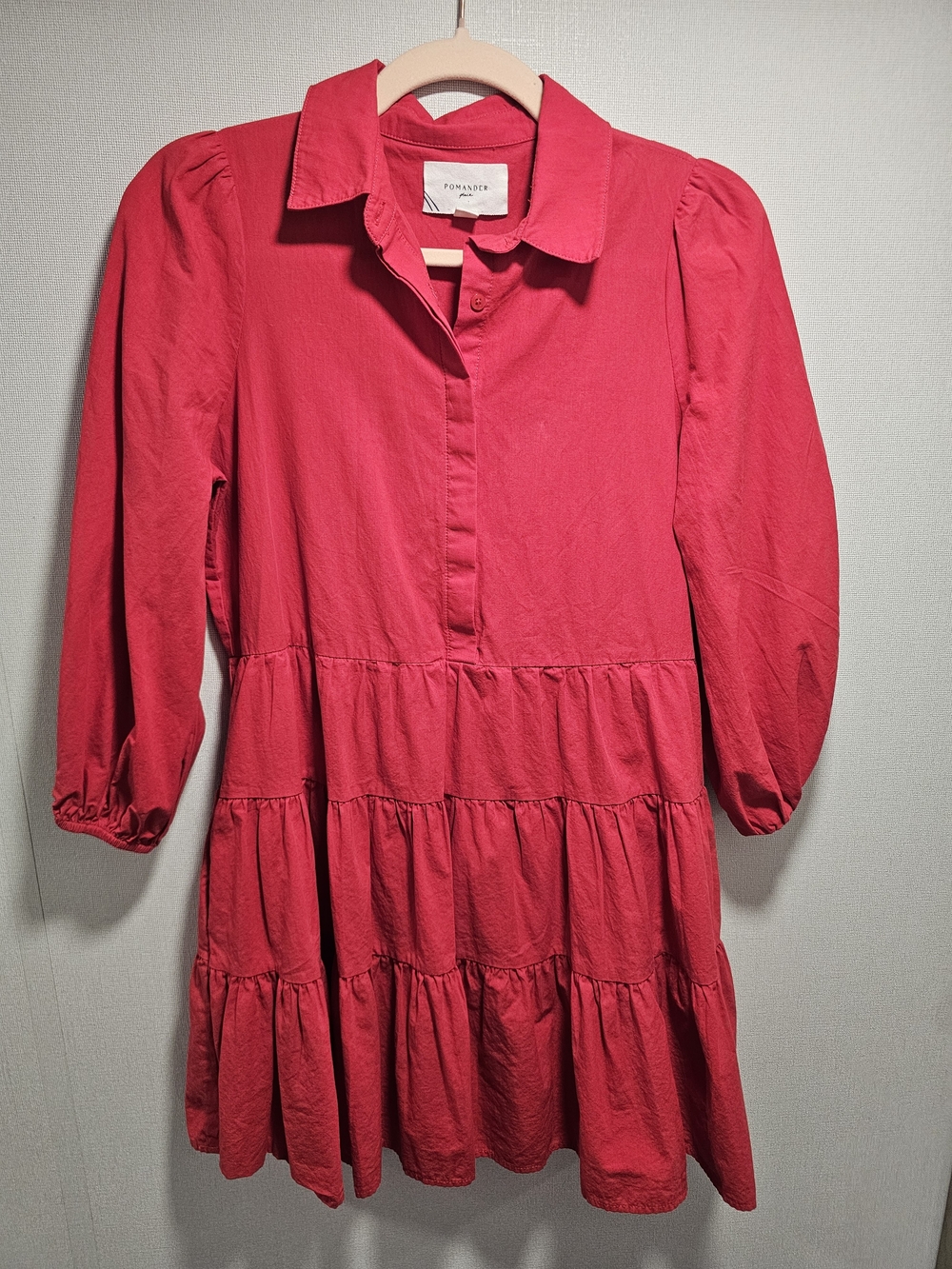 Tuckernuck Pomander Place Midi Dress Womens XS Red Tiered Cotton Puff Sleeve
